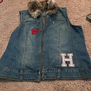 Baccini Blue Denim Vest with Faux Fur Collar